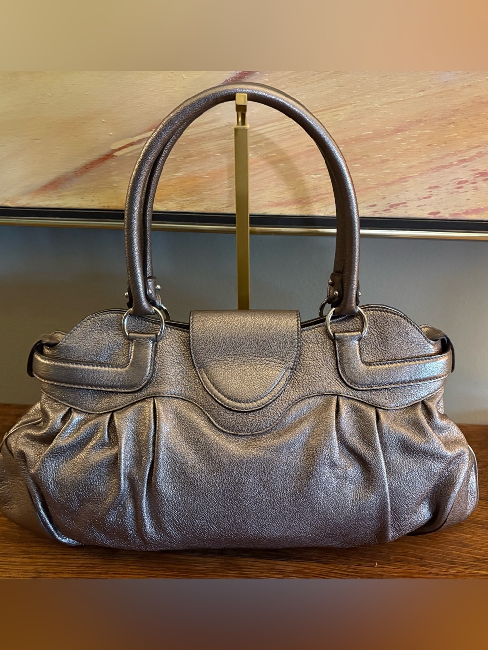 Salvatore Ferragamo Vintage Metallic Platinum/Silver Marisa Bag Gancini Leather - Picture 3 of 14